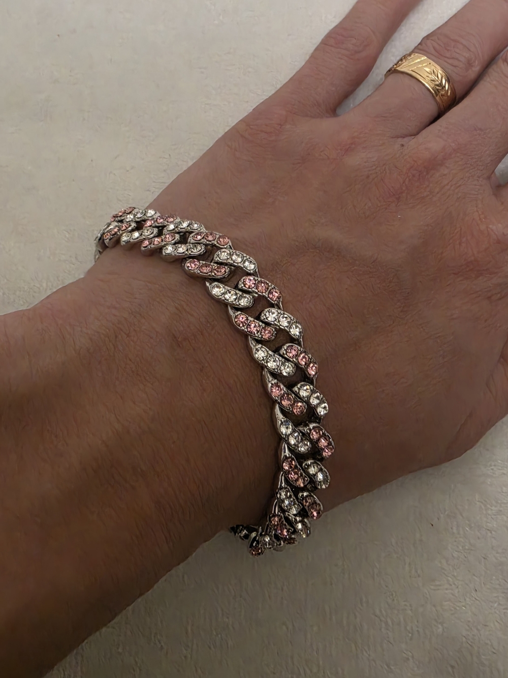 Pink and Clear Crystal Curb Chain Bracelet - Women Jewelry